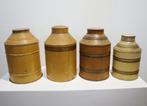 Vier antieke beschilderde voorraadblikken, Verzamelen, Blikken, Ophalen of Verzenden, Gebruikt, Overige