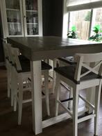 Bartafel met 6 barkrukken, Ophalen, 90 cm of meer, Hout, Gebruikt