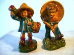 Twee schattige oude beeldjes bloemenmeisje | tuinjongen, Ophalen, Zo goed als nieuw, Mens