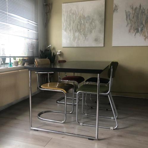 Gispen eettafel GS1296 zwart, chroom, mahonie, Huis en Inrichting, Tafels | Eettafels, Zo goed als nieuw, 50 tot 100 cm, 200 cm of meer