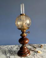 Antieke elektrische petroleumlamp – geëtst glas - werkend, Ophalen