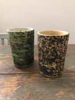 VINTAGE KERAMIEK POT BERKENBAST GROEN BEIGE, Ophalen of Verzenden