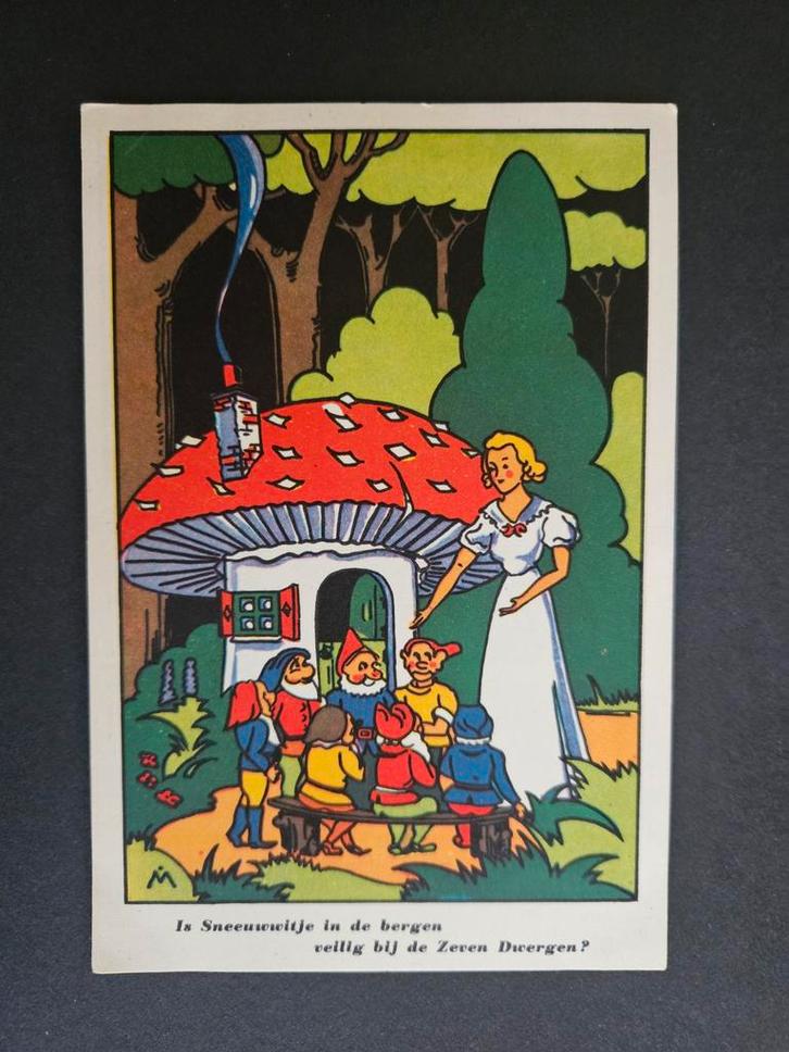 Oude Prentkaart Sneeuwwitje en de Zeven Dwergen, Verzamelen, Ansichtkaarten | Themakaarten, Ongelopen, Verzenden