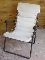 Vintage bruin stalen inklapbare campingstoel met creme doek, Ophalen, Gebruikt, Campingstoel
