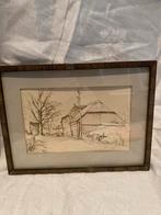 Pentekening Boerenerf, Willem Noordijk Stijl, Antiek en Kunst, Ophalen of Verzenden