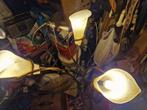 Brocante bruin staande vloerlamp, Aronskelk melkwite kapjes., Ophalen of Verzenden