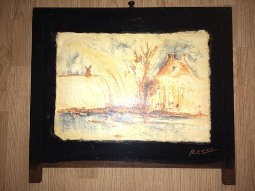 Aquarel van Nederlandse landschap met molen | Ges. Remco, Antiek en Kunst, Kunst | Schilderijen | Klassiek, Ophalen of Verzenden