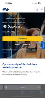 NS Dagkaart(E-ticket) - gehele dag reizen!, Tickets en Kaartjes, Eén persoon, Overige soorten, Overige typen