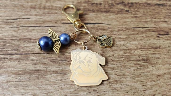 Tas/Sleutelhanger Engelse bulldog RVS gold beschermengeltje, Verzamelen, Sleutelhangers, Nieuw, Dier of Natuur, Verzenden