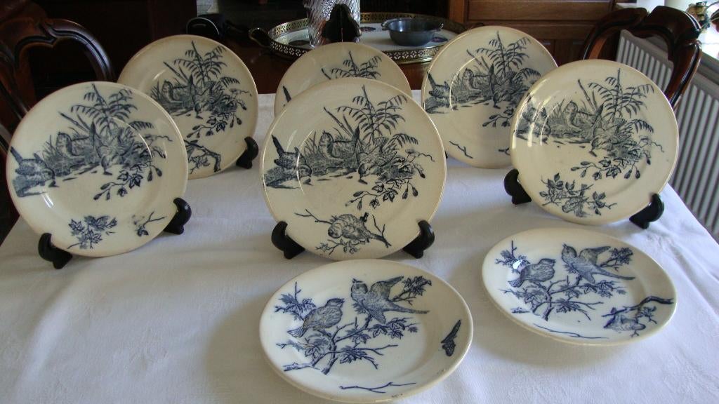 8 Antieke Bordjes met Vogeltjes, Ophalen