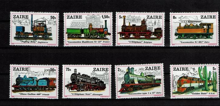 zaire 1980 pf serie treinen spoorwegen railroad trains, Postzegels en Munten, Postzegels | Thematische zegels, Postfris, Treinen