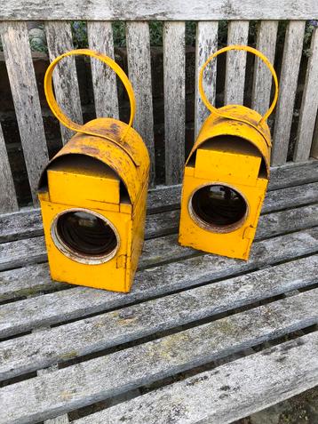 2 x vintage lantaarn antiek spoorwegen wegenbouw lamp beschikbaar voor biedingen
