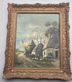 Oud schilderij straatje gesigneerd in mooie lijst, Antiek en Kunst, Kunst | Schilderijen | Klassiek, Ophalen of Verzenden