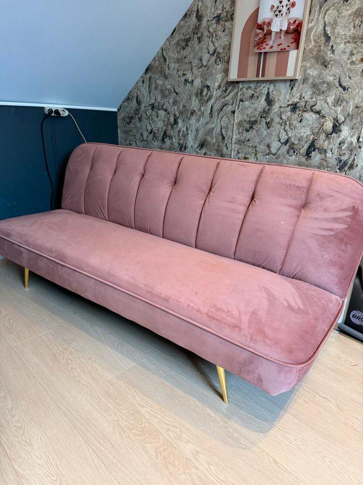 Verstelbare Slaapbank Velours Oud Roze, Huis en Inrichting, Banken | Sofa's en Chaises Longues, Gebruikt, Tweepersoons, 150 tot 200 cm