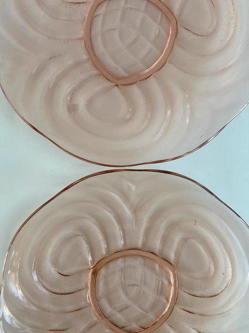 Roze persglas schaal en 2 borden Walther glas, Antiek en Kunst, Antiek | Schalen, Ophalen of Verzenden