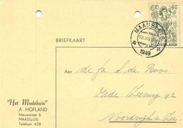 Het Modehuis A. Hofland, Maassluis - 12.1949 - briefkaart beschikbaar voor biedingen