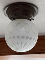 Plafondlamp met bol van bewerkt glas, Ophalen, Gebruikt, Glas