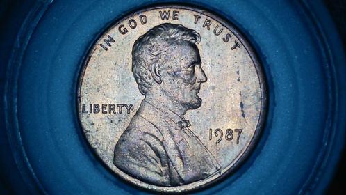 1987 Lincoln cent met die crack in het haar, Postzegels en Munten, Munten | Amerika, Losse munt, Noord-Amerika, Ophalen of Verzenden