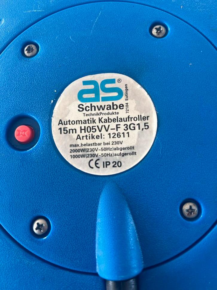 Schwabe Automatische Kabelhaspel 15m, Doe-het-zelf en Verbouw, Elektra en Kabels, Gebruikt, Kabel of Snoer, Ophalen of Verzenden