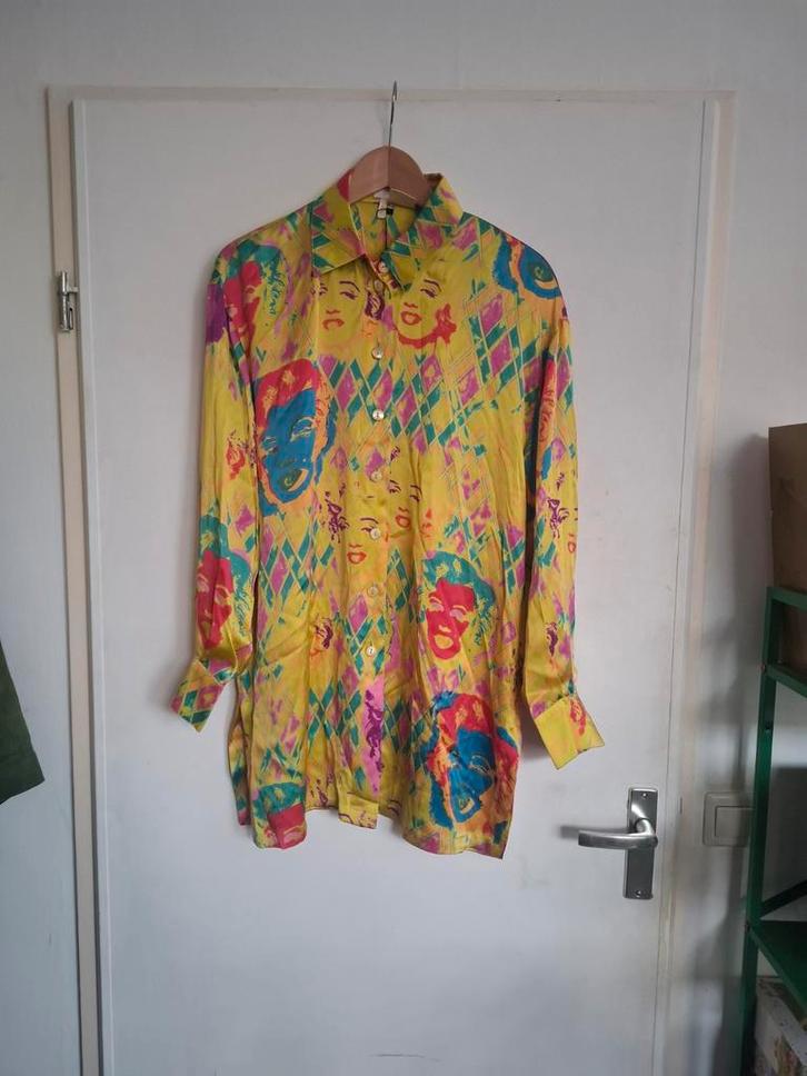 Vintage Escada Zijde Blouse - Monroe Print 40, Kleding | Dames, Blouses en Tunieken, Gedragen, Maat 38/40 (M), Geel, Ophalen of Verzenden