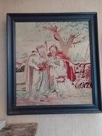 Geborduurd 1908 Bijbelse afbeelding 100x115, Antiek en Kunst, Kunst | Schilderijen | Klassiek, Ophalen of Verzenden