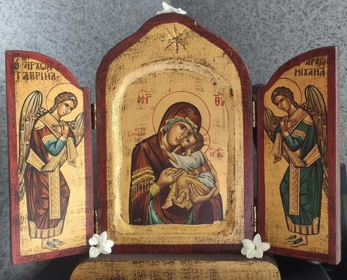 Byzantijns Grieks Orthodoxe icoon Maria en Christus, Antiek en Kunst, Antiek | Religie, Verzenden