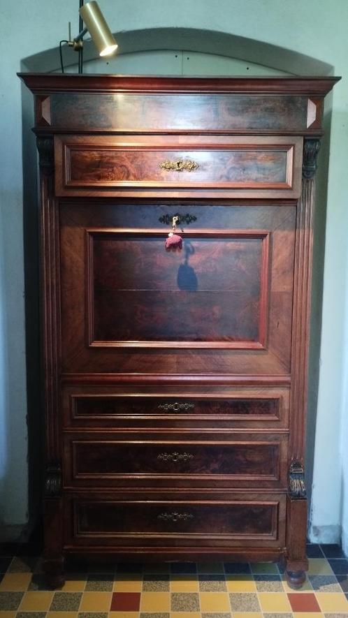 schitterende ladenkast / secretaire opgelegd mahonie/ noten, Huis en Inrichting, Kasten | Ladekasten, Gebruikt, 150 tot 200 cm
