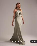 Nooit gedragen salie groene satijnen halterjurk lang, gala, Nieuw, Ophalen of Verzenden, Maat 36 (S), Asos