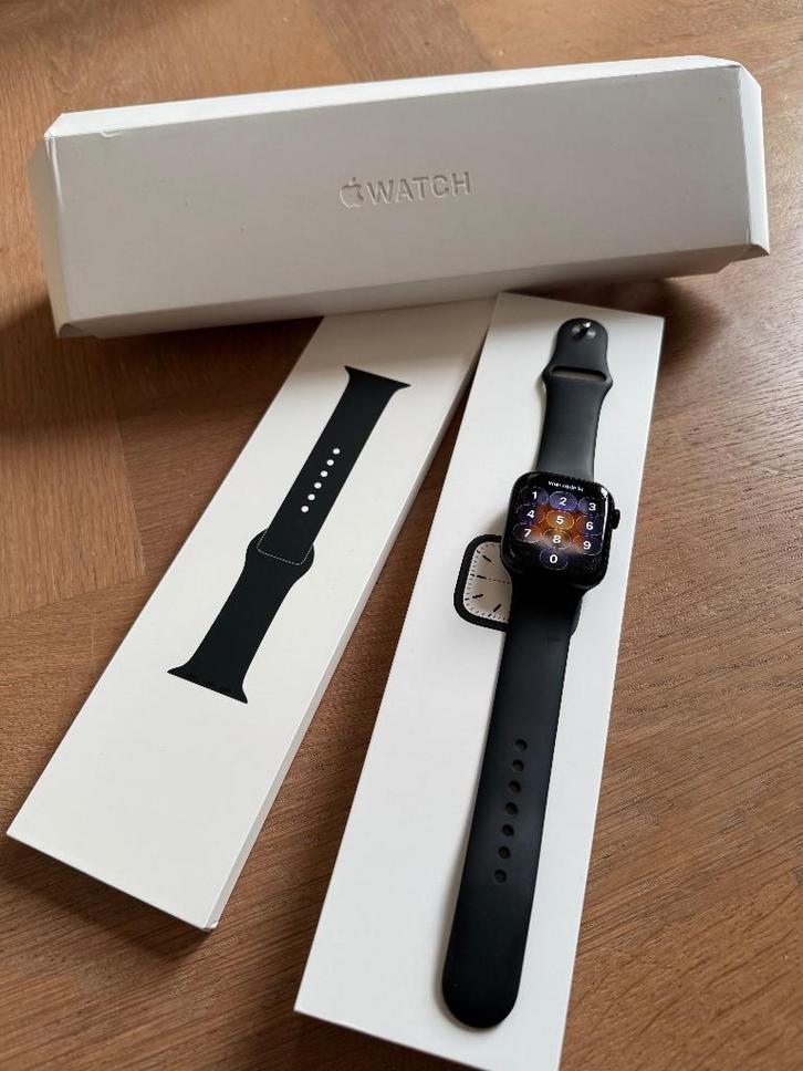 Apple Watch Series 7 45mm Midnight (WiFi, incl. orig. doos), Sieraden, Tassen en Uiterlijk, Smartwatches, Gebruikt, iOS, Zwart