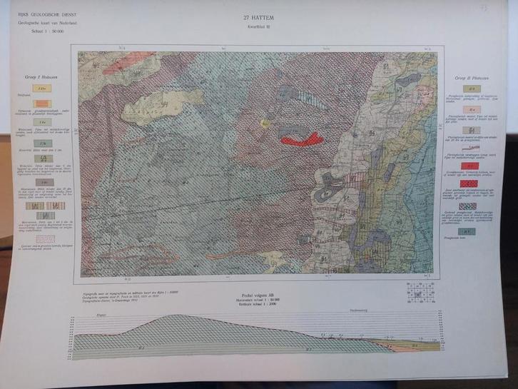 73 / Geologische kaart 1932 van Hattem kwartblad III Elspeet, Boeken, Atlassen en Landkaarten, Zo goed als nieuw, Landkaart, Nederland