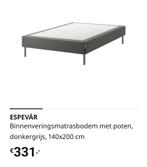 Nieuw! Espevär Ikea, binnenveringsmatrasbodem met poten., Grijs, 140 cm, Zo goed als nieuw, Ikea