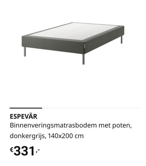 Nieuw! Espevär Ikea, binnenveringsmatrasbodem met poten., Huis en Inrichting, Slaapkamer | Boxsprings, Zo goed als nieuw, 140 cm