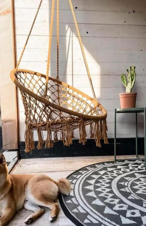 Macrame hangstoel bruin, Huis en Inrichting, Stoelen, Nieuw, Eén, Stof, Bruin, Ophalen of Verzenden