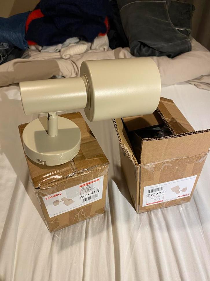 2x wandspot beige modern, Lindby Ovelia, Huis en Inrichting, Lampen | Spots, Nieuw, Plafondspot of Wandspot, Metaal of Aluminium