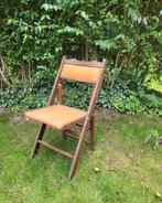 Vintage Opklapstoel - Bruin Hout & Leer, Huis en Inrichting, Stoelen, Ophalen, Gebruikt, Bruin, Vintage