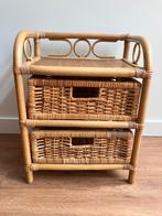 Vintage rotan / rieten ladekastje / nachtkastje met 2 lades, Overige materialen, Gebruikt, Brocante - vintage, 1 of 2 laden