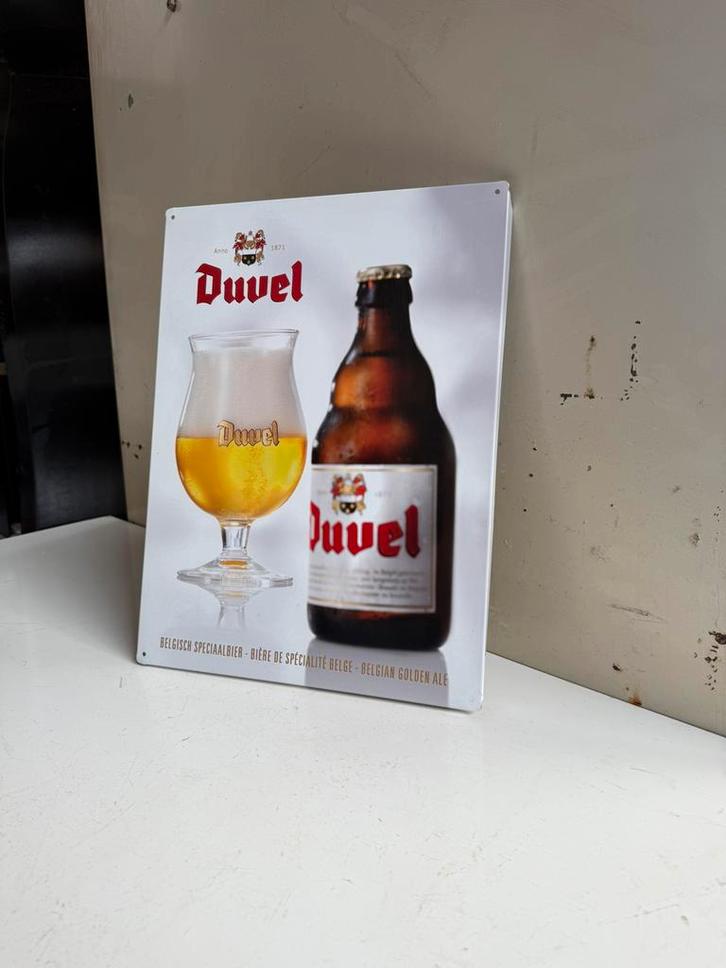 Blikken duvel reclamebord, Verzamelen, Biermerken, Zo goed als nieuw, Reclamebord, Plaat of Schild, Duvel, Ophalen of Verzenden