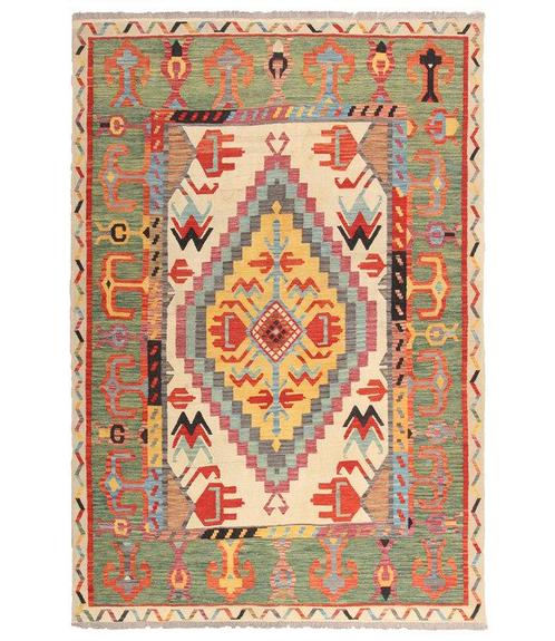 302x207cm Handgeweven traditionele Kelim Tapijt Wol, Huis en Inrichting, Stoffering | Tapijten en Kleden, Nieuw, Ophalen of Verzenden
