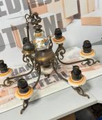 Antiek vintage Kroonluchter koper messing porselein brocante, Ophalen of Verzenden