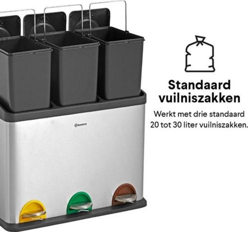 Homra STEPHS 3x20L pedaalemmer prullenbak voor afvalscheidin, Huis en Inrichting, Woonaccessoires | Prullenbakken, Gebruikt, Rvs