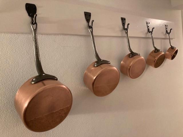 Vintage set van 5 Franse koperen casseroles/steelpannen, Antiek en Kunst, Antiek | Koper en Brons, Koper, Ophalen of Verzenden