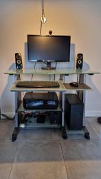 Computertafel met glazen blad, Ophalen, Gebruikt, 70 tot 120 cm, Glas