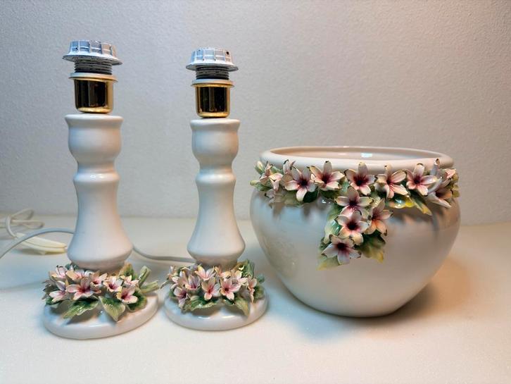 Italiaanse keramiek set: plantpot en lampvoeten, Huis en Inrichting, Lampen | Tafellampen, Minder dan 50 cm, Ophalen of Verzenden