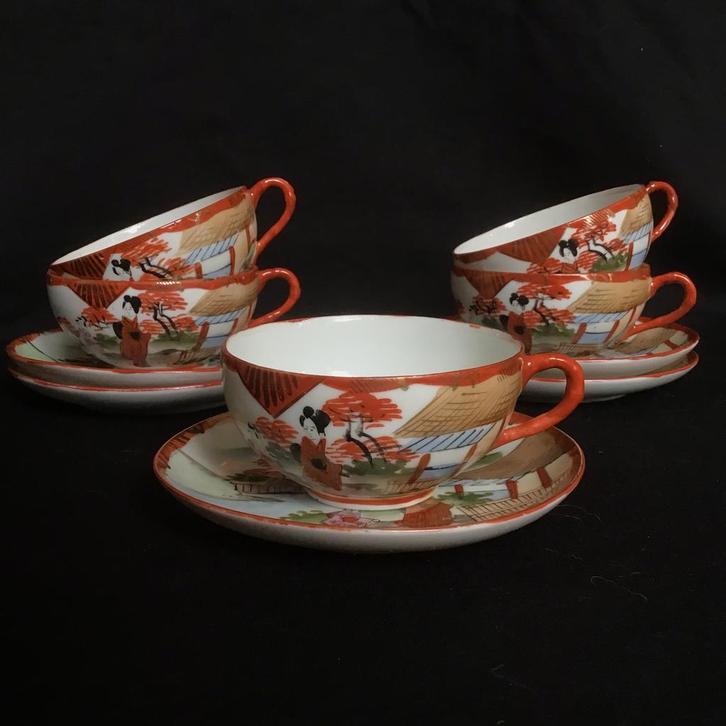 5x kop schotel Japans Kutani eierschaal porselein, Antiek en Kunst, Antiek | Servies los, Ophalen of Verzenden