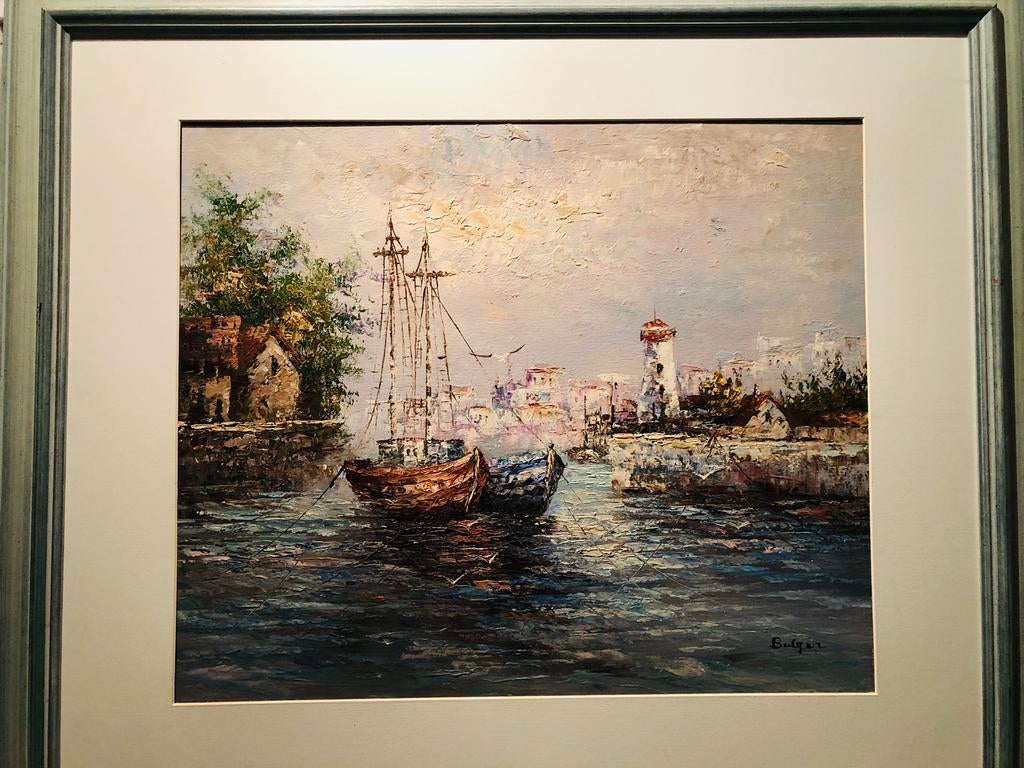 Haven, prachtig grote schilderij, Ophalen of Verzenden