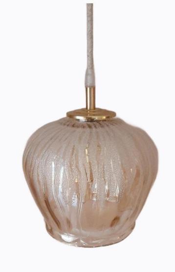 Vintage hanglamp amberkleur | Frosted glas | Jaren 60 lamp beschikbaar voor biedingen