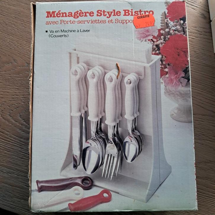 Vintage Bestekset met Houder - Style Bistro, Huis en Inrichting, Keuken | Bestek, Gebruikt, Bestekset, Rvs of Chroom, Vaatwasserbestendig