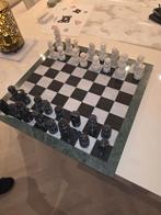 Vintage albast marmeren schaakspel groen zwart-wit, Ophalen, Zo goed als nieuw