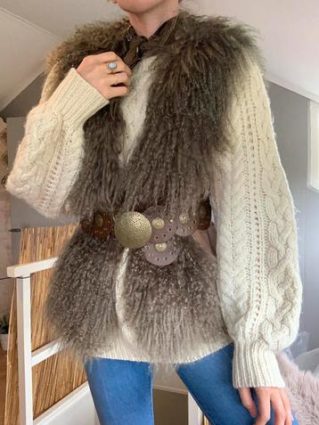 Vintage mongolian fur waistcoat M bohemian lammy gilet beschikbaar voor biedingen