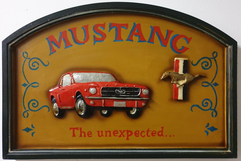 Ford Mustang rode auto houten pubbord reclamebord deco, Ophalen of Verzenden, Nieuw, Auto's